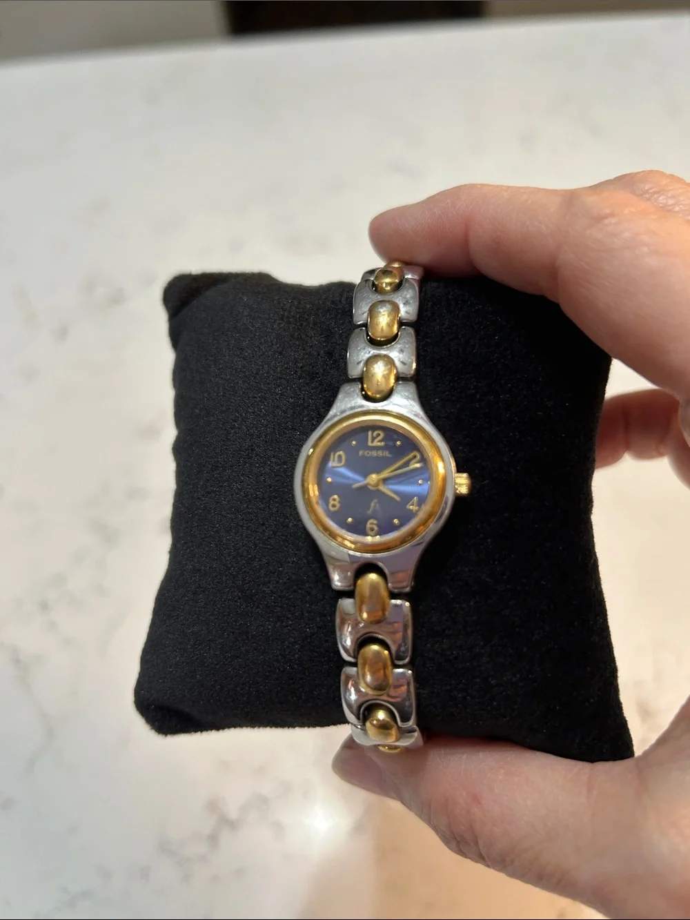 Fossil Two-Tone Gold & Silver Bracelet Watch with Blue Dial